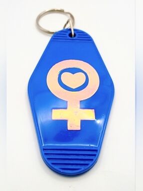 Blue Holographic Female Symbol Keychain Retro Motel Style Handmade Resin